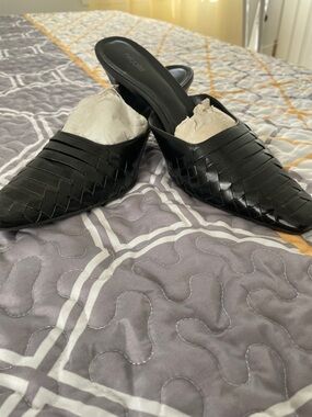 Nicole Black Woven Pointed-Toe Slip-On Mule